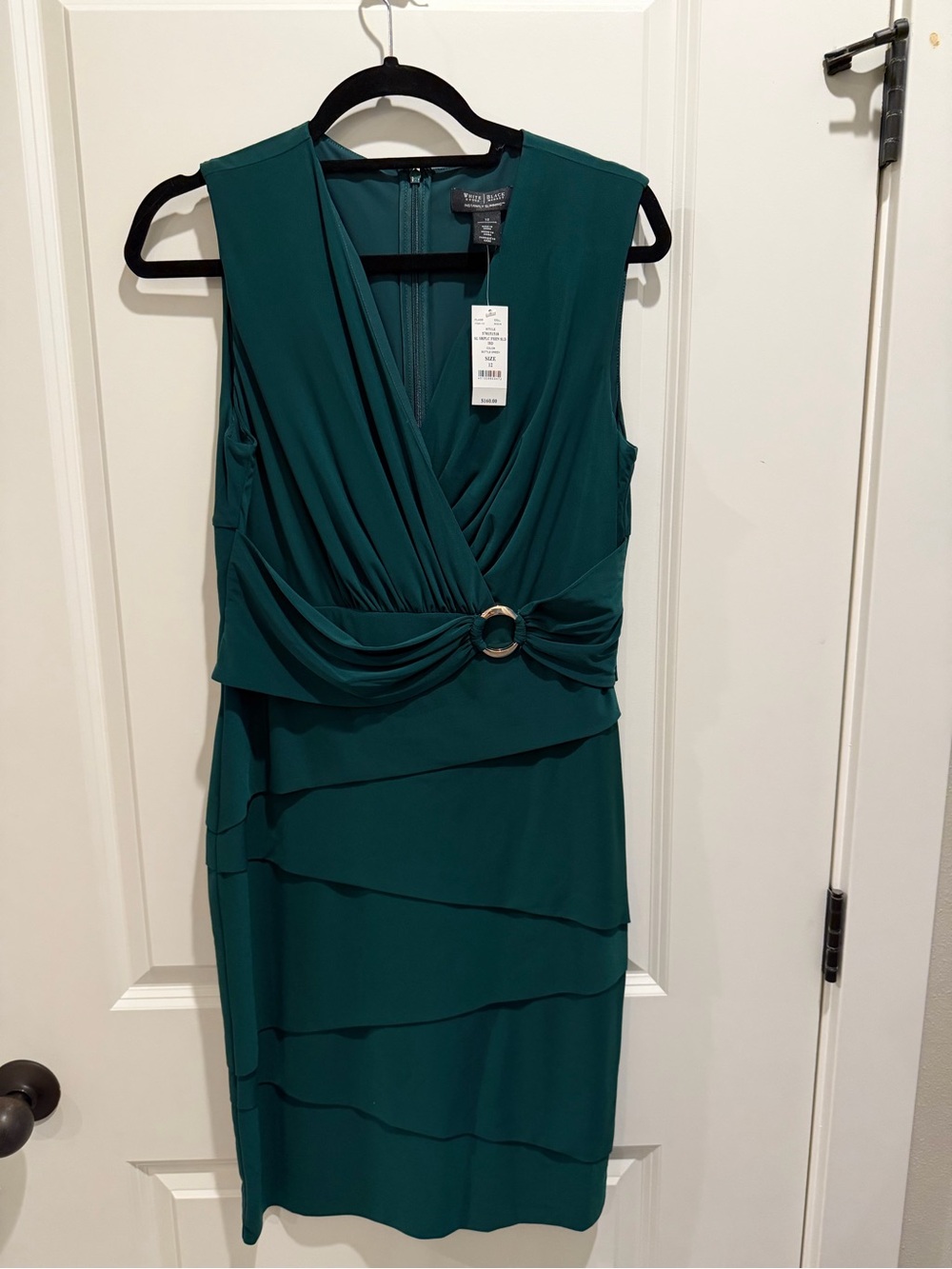White House Black Market Sleeveless Surplice Midi Dress with Silver Ring Detail